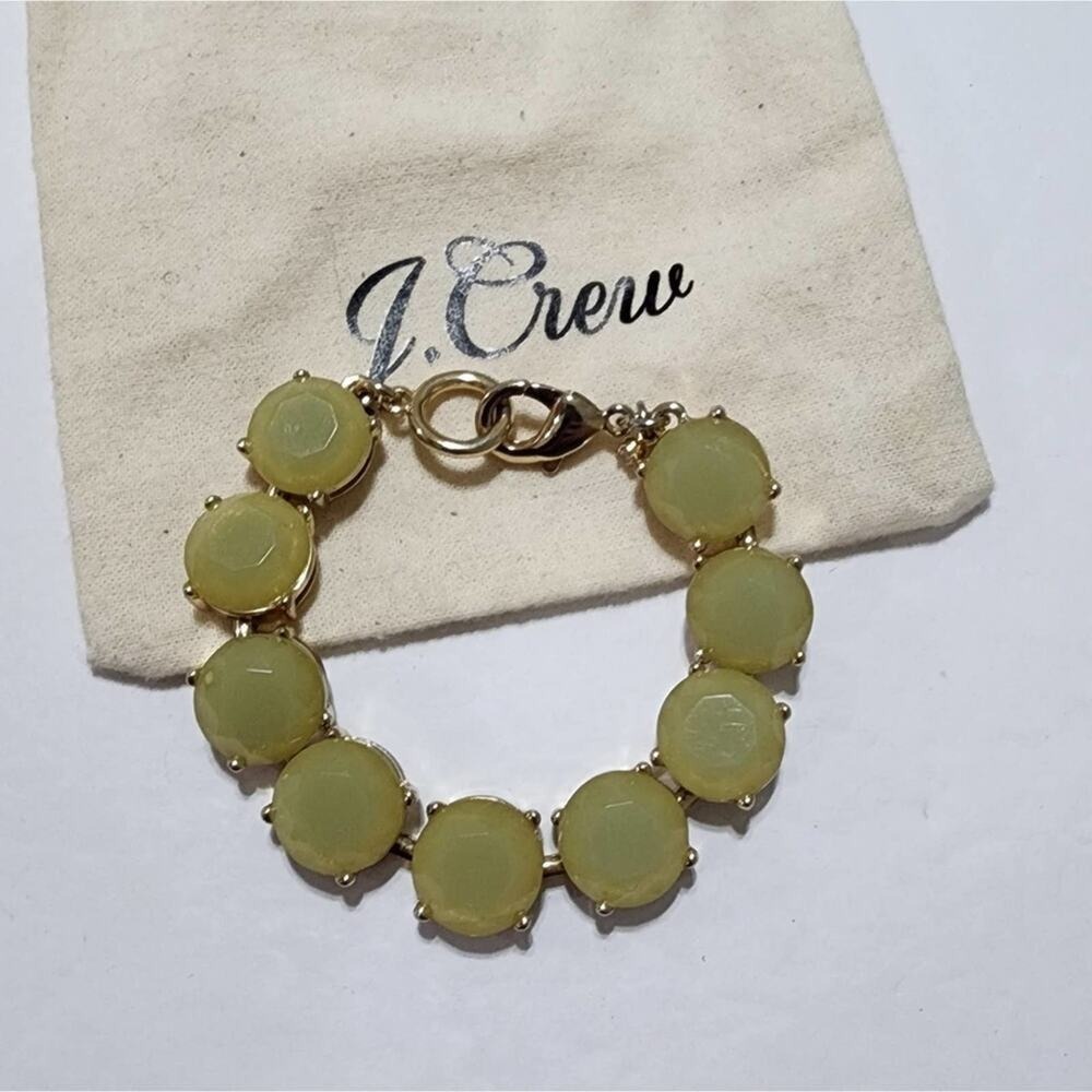 J. Crew Sage Green Faceted‎ Resin Stone Gold Tone Link Bracelet